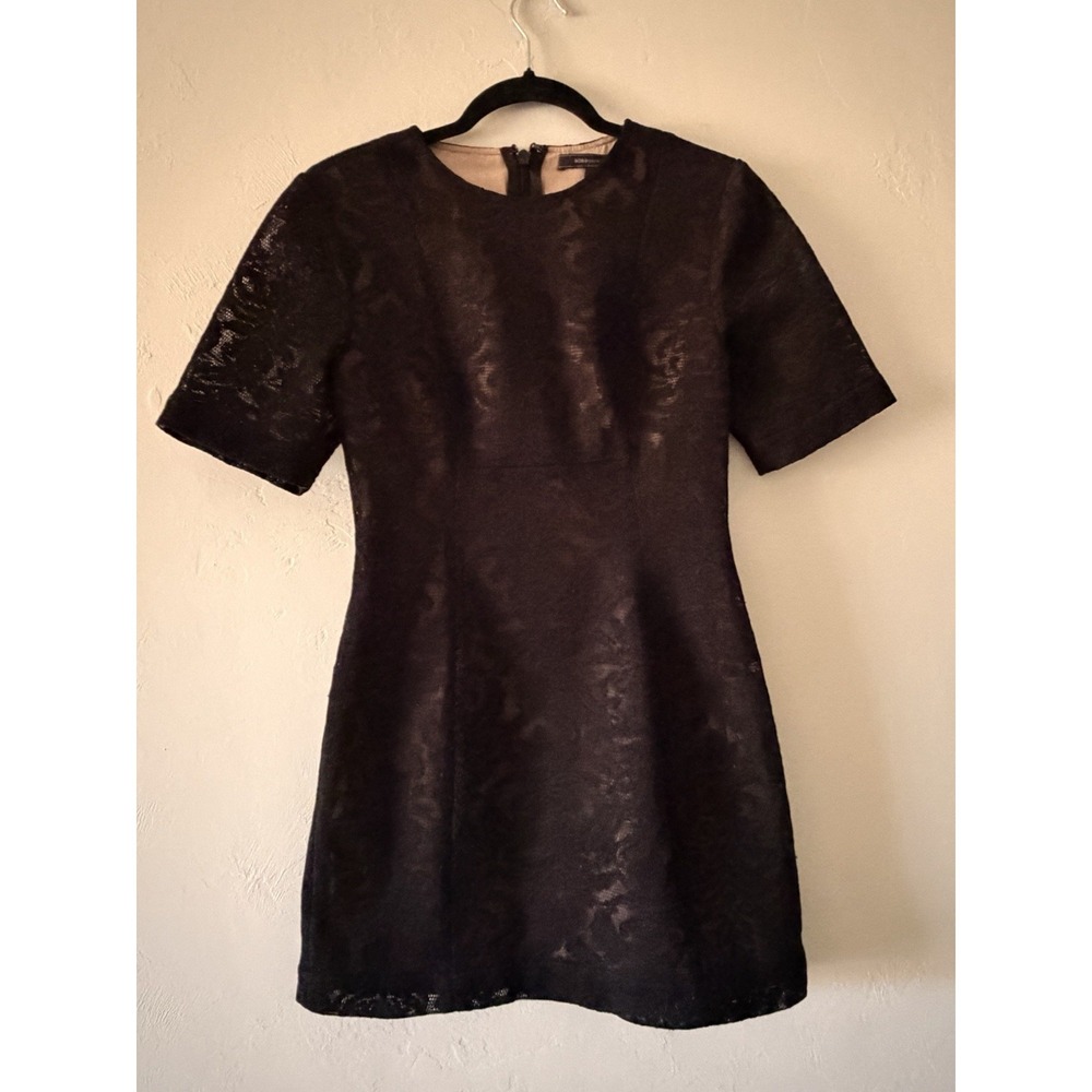 BCBGMAXAZRIA Black Lace Floral Sheath Short Sleeve Dress Size‎ 0
